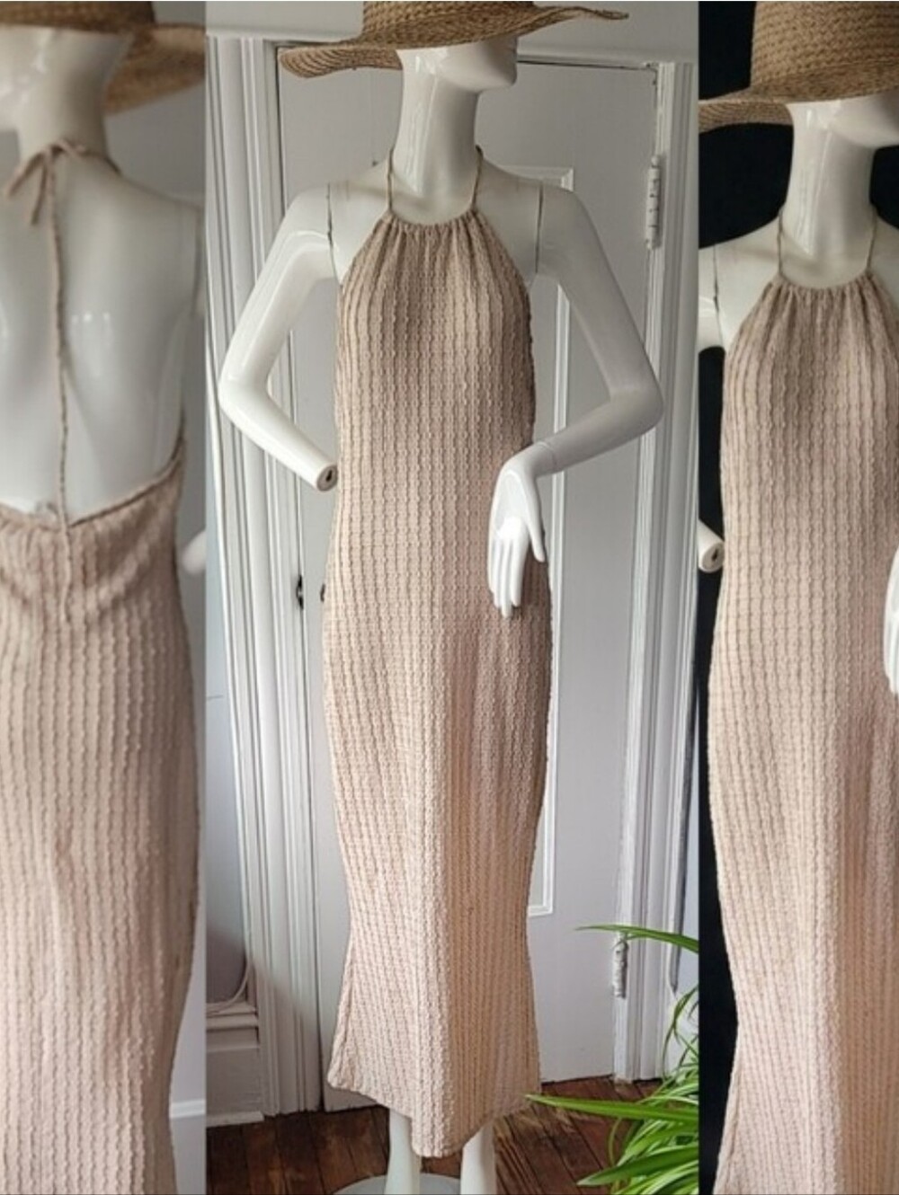 Jessica Simpson- Beige Knit Halter Maxi Dress Stretch Material Sz. Lg